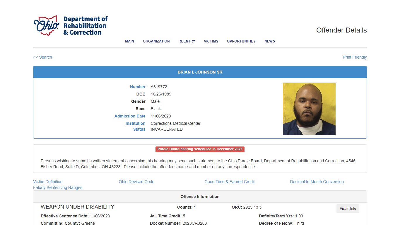 Offender Details - appgateway.drc.ohio.gov